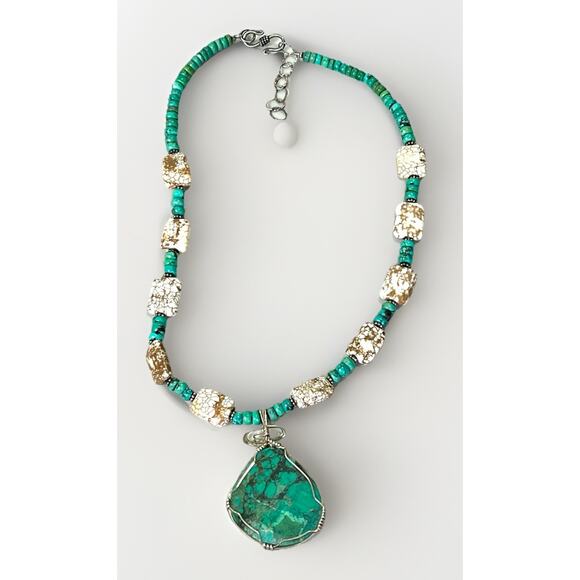 VTG Native American Sterling 925 Chunky Turquoise Agate Bead Statement Necklace - Picture 3 of 16